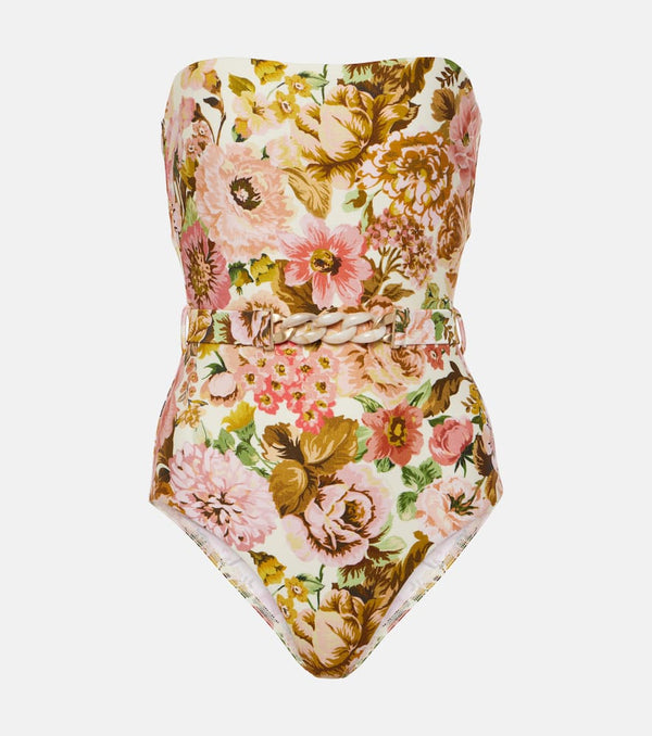 Zimmermann Golden belted floral swimsuit