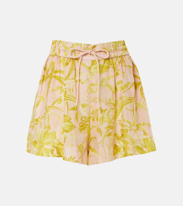 Zimmermann Golden Relaxed floral silk satin shorts