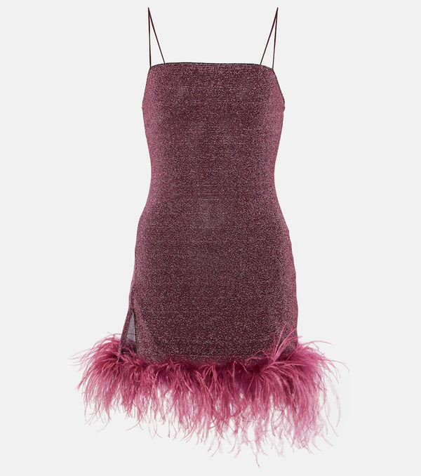 Oséree Lumière Plumage feather-trimmed lamé minidress