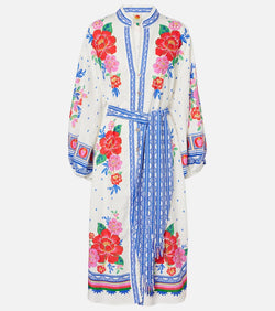 Farm Rio Floral embroidered linen-blend midi dress