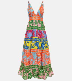 Farm Rio Printed tiered cotton midi dress