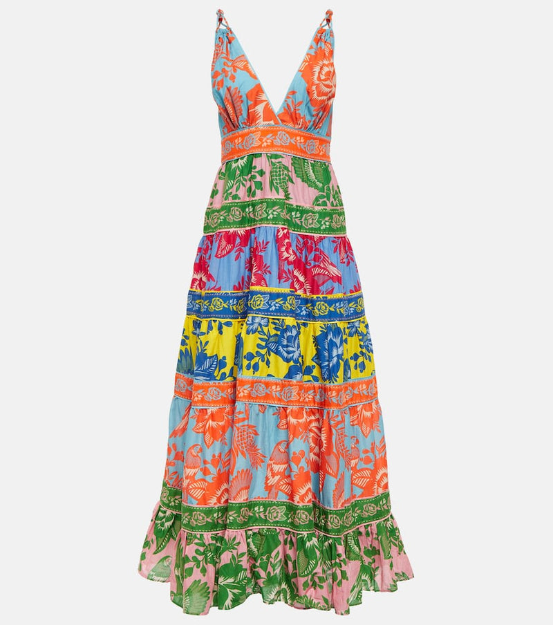 Farm Rio Printed tiered cotton midi dress