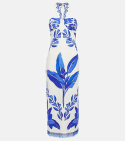 Farm Rio Printed halterneck linen maxi dress