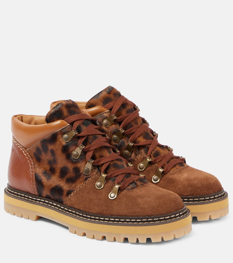 See By Chloé Eileen leopard-print suede lace-up boots