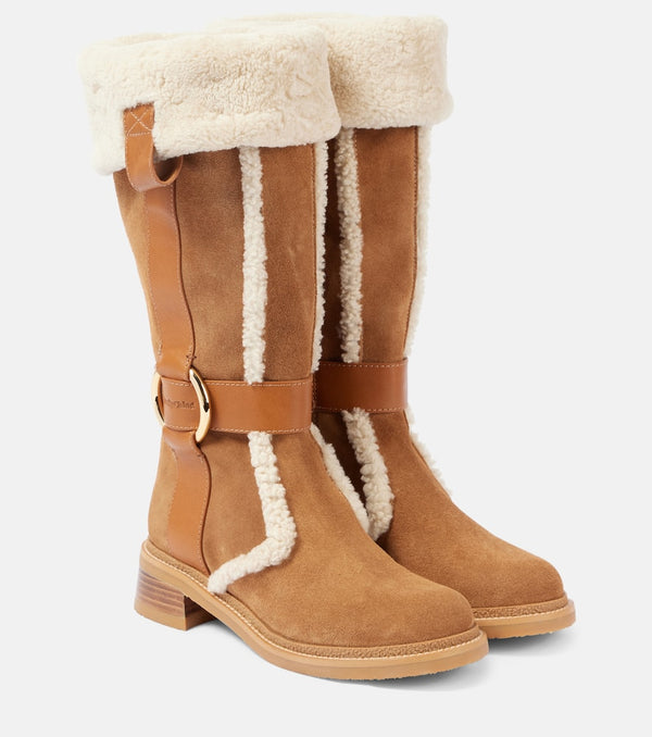 See By Chloé New Ring suede and shearling knee-high boots