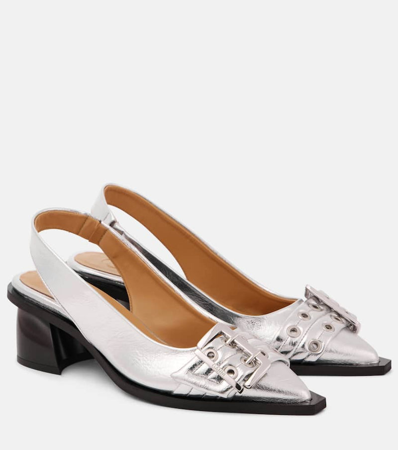 Ganni Faux leather slingback pumps