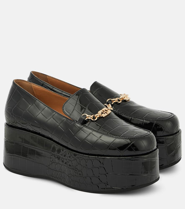 Ganni Croc-effect faux leather platform loafers