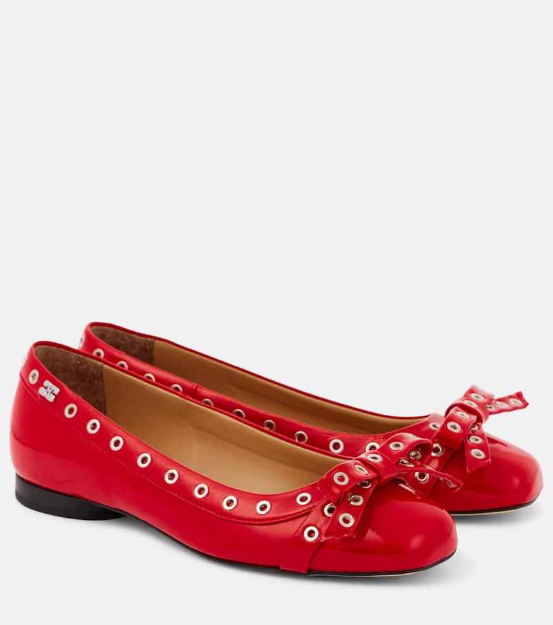 Ganni Bow-detail faux leather ballet flats