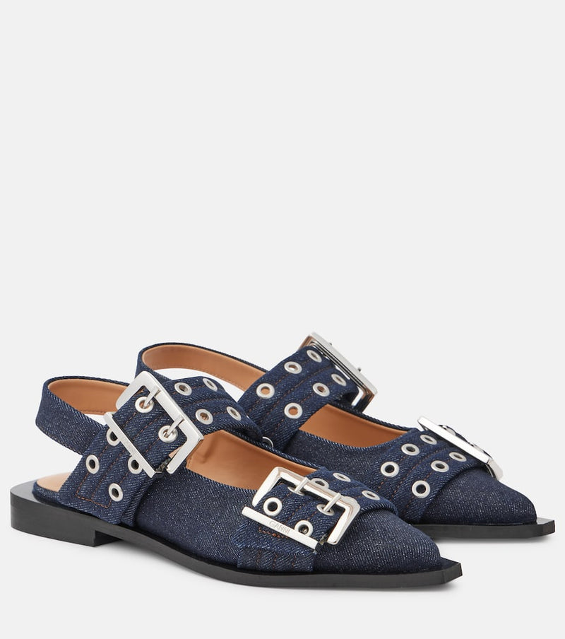 Ganni Denim slingback flats