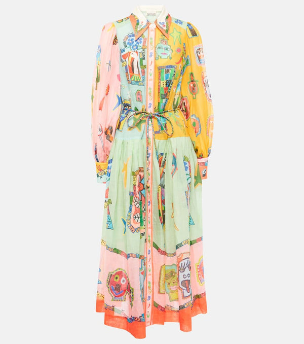 Alémais Printed belted ramie shirt dress