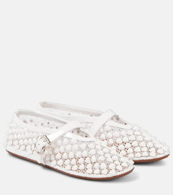 Alaïa Studded leather-trimmed mesh ballet flats