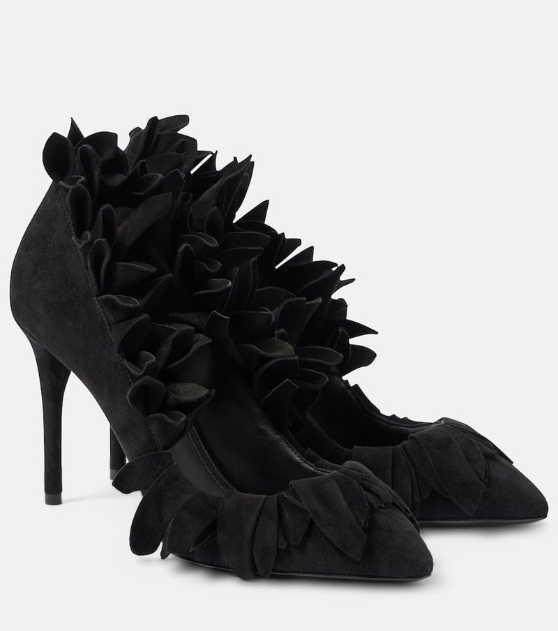 Alaïa Petal ruffled suede pumps