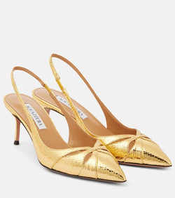 Aquazzura Moves 65 snake-effect leather slingback pumps