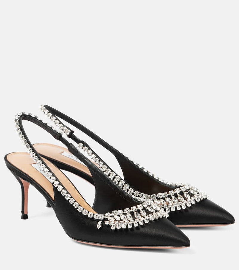 Aquazzura Crystal Crush satin slingback pumps