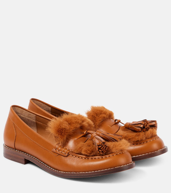 Clergerie Rita faux fur-trimmed leather loafers