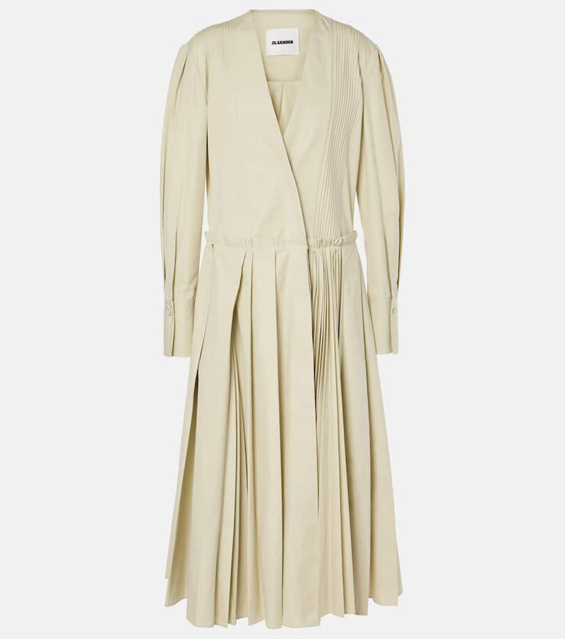 Jil Sander Pleated cotton poplin midi dress