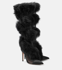 Gianvito Rossi Shearling and mesh knee-high boots