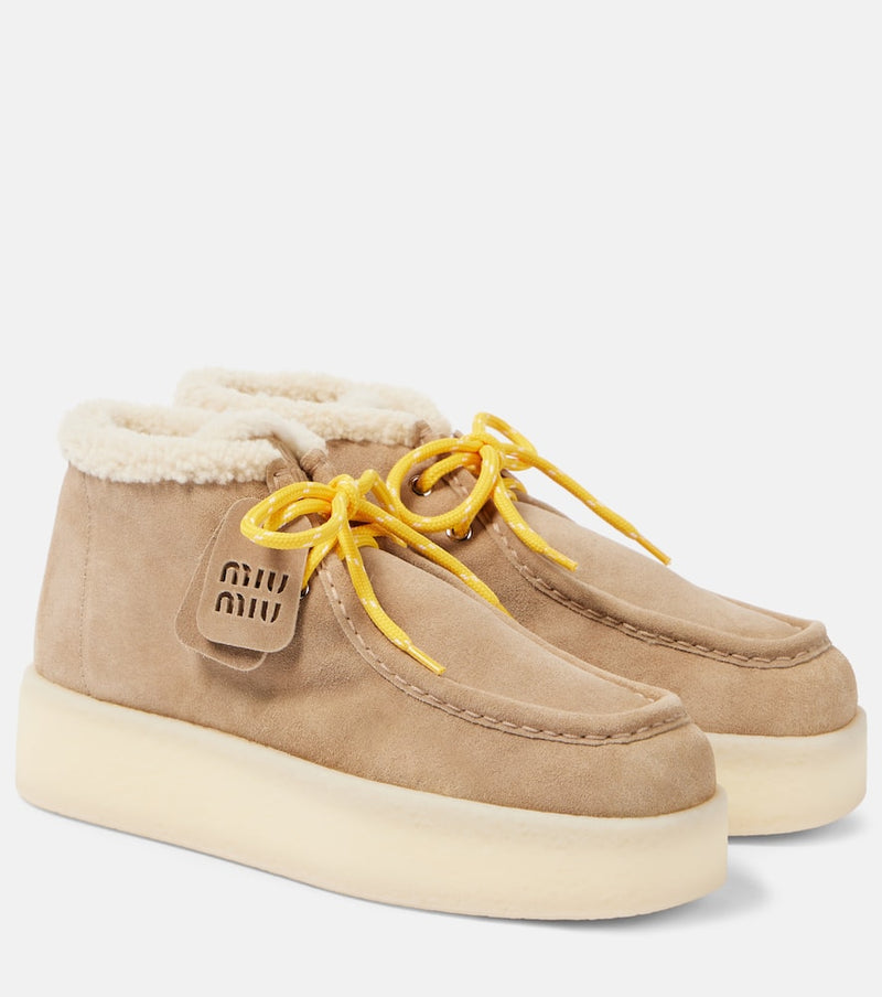 Miu Miu Shearling-lined leather platform ankle boots