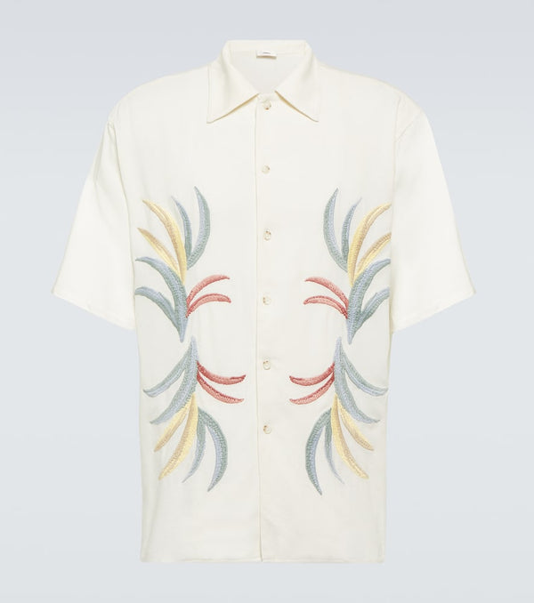 Commas Embroidered linen and cotton bowling shirt