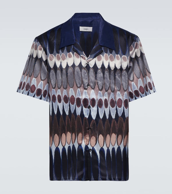 Commas Printed silk and cotton bowling shirt