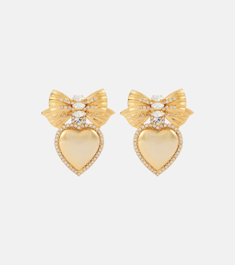 Alessandra Rich Heart crystal-embellished clip-on earrings