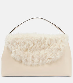 Toteme T-Lock Large shearling-trimmed shoulder bag