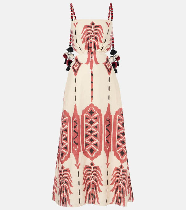 Johanna Ortiz Embroidered printed linen midi dress