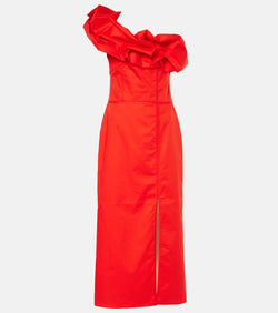 Johanna Ortiz Ruffled one-shoulder poplin gown