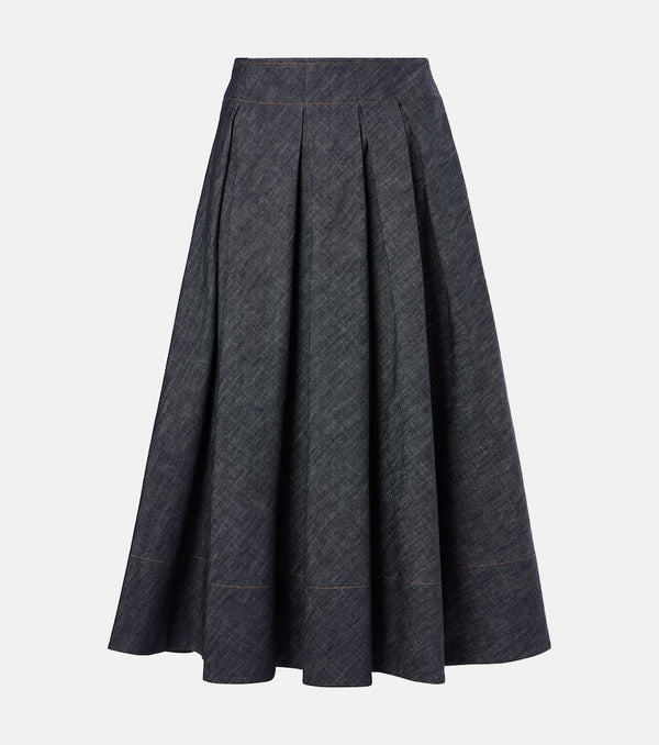 Brunello Cucinelli Mid-rise denim midi skirt