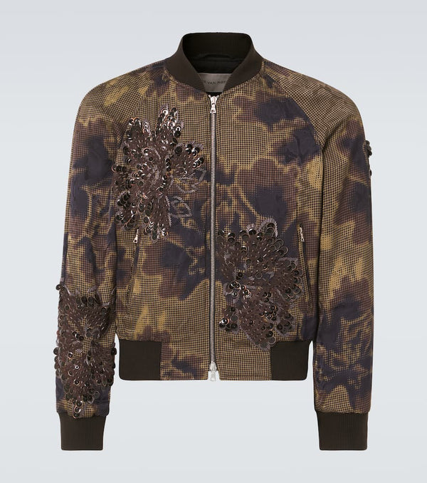 Dries Van Noten Sequined floral-appliqué bomber jacket