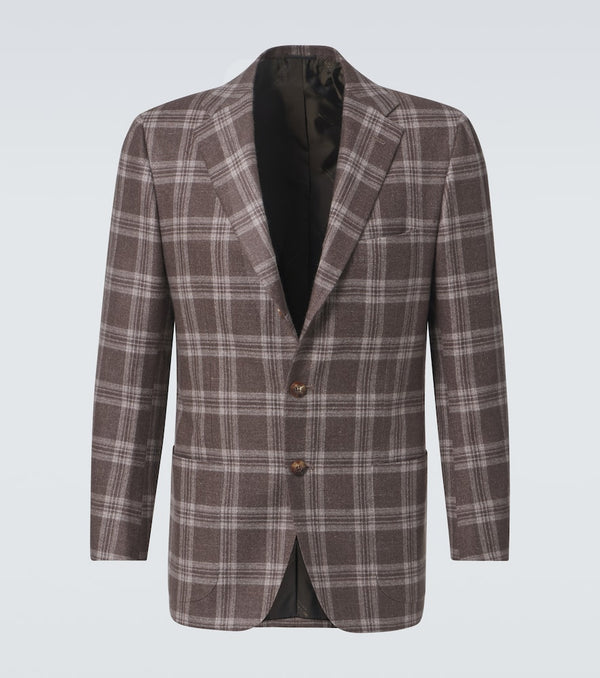 Kiton Checked wool, silk and linen blazer