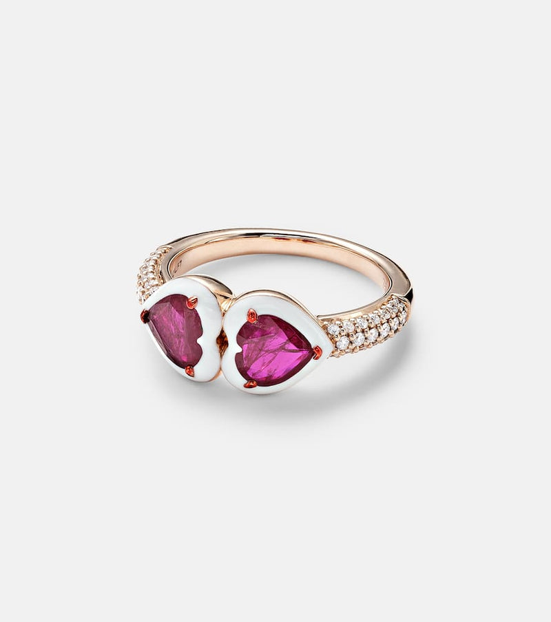 Kamyen 18kt rose gold ring with rubies and diamonds