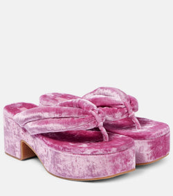 Dries Van Noten Velvet platform thong sandals