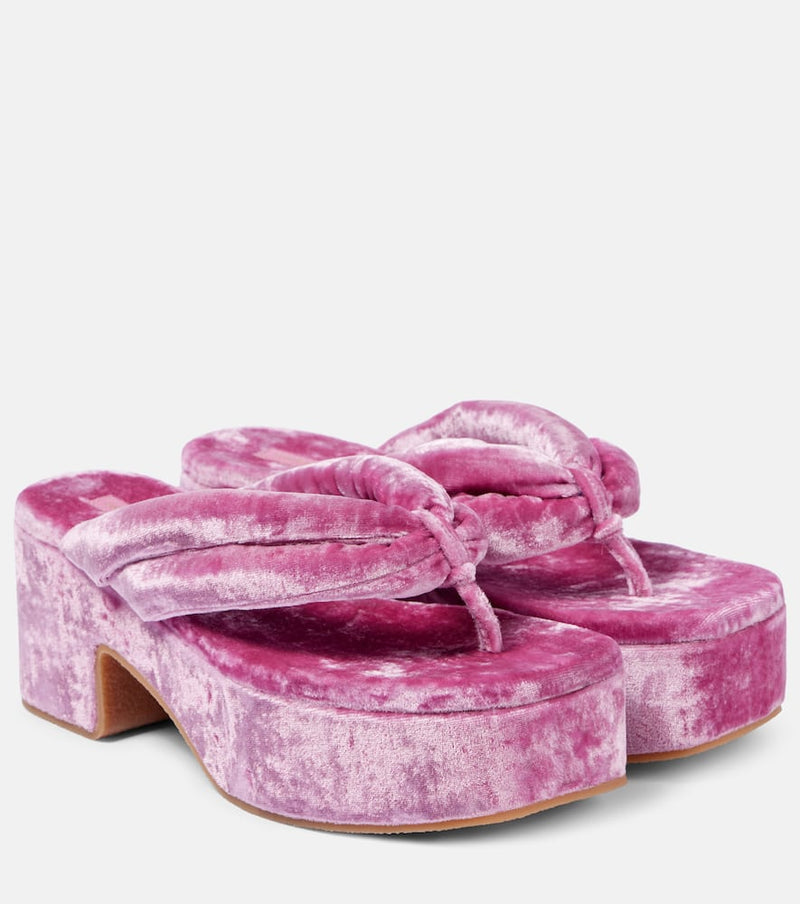 Dries Van Noten Velvet platform thong sandals