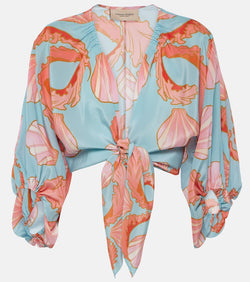 Adriana Degreas Printed tie-detail silk crop top