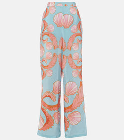 Adriana Degreas Printed high-rise silk wide-leg pants