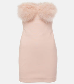 Blumarine Feather-trimmed jersey minidress