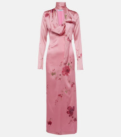 Blumarine Printed silk-blend satin maxi dress