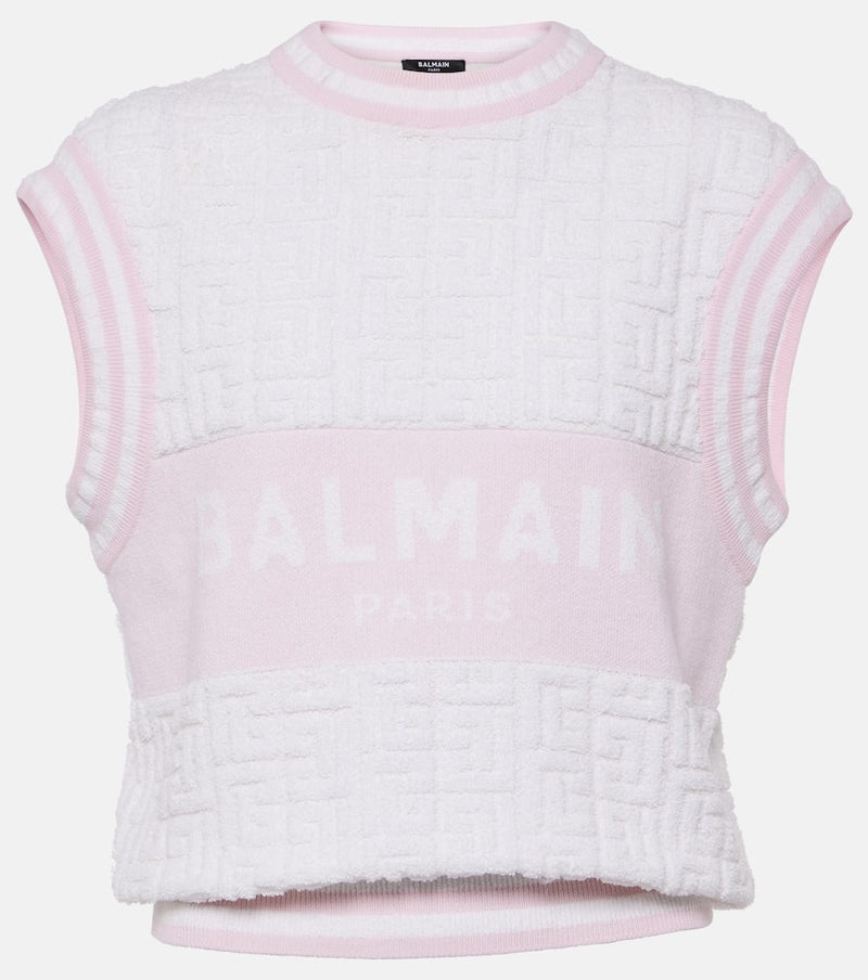 Balmain Monogram wool and cotton-blend knitted top