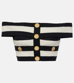 Balmain Striped off-shoulder crop top