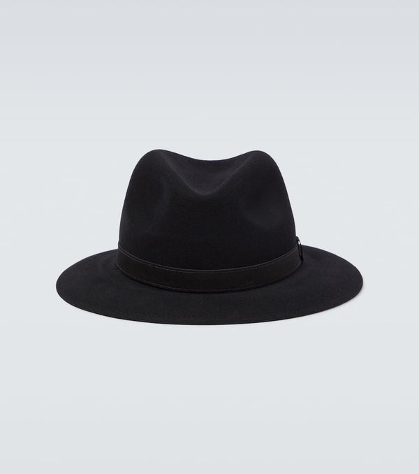 Borsalino Leather-trimmed wool fedora