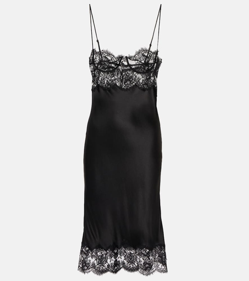 Saint Laurent Lace-trimmed silk satin slip dress