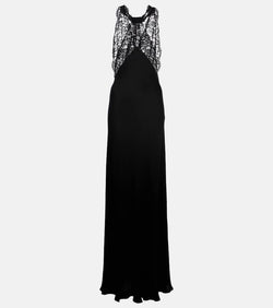 Saint Laurent Lace-trimmed silk charmeuse gown