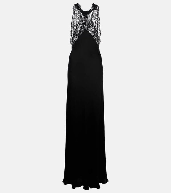 Saint Laurent Lace-trimmed silk charmeuse gown