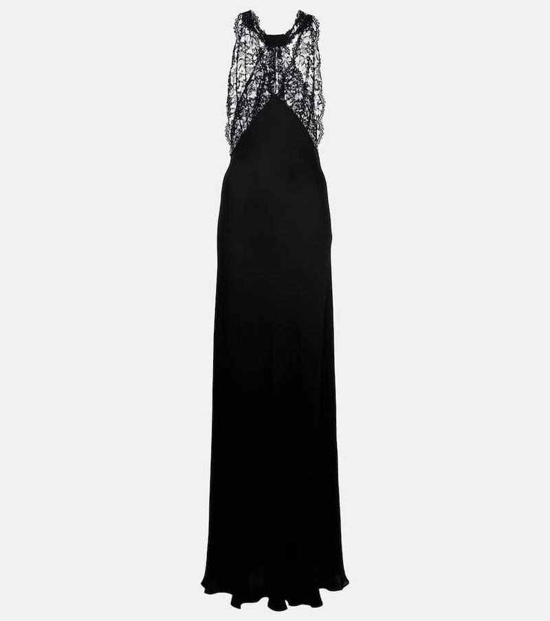 Saint Laurent Lace-trimmed silk charmeuse gown