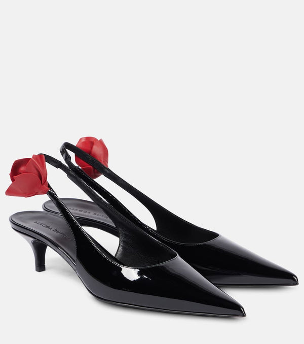 Magda Butrym Floral-appliqué leather slingback pumps