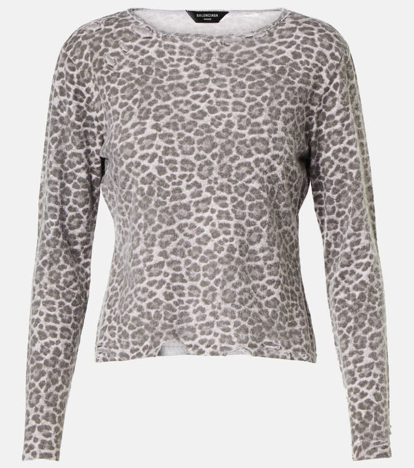 Balenciaga Distressed leopard-print jersey sweater