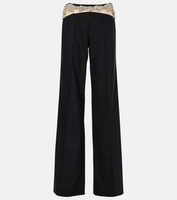 Costarellos Stelle embellished wool-blend slim pants