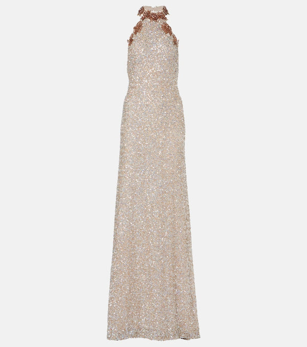 Costarellos Trinity sequined halterneck gown