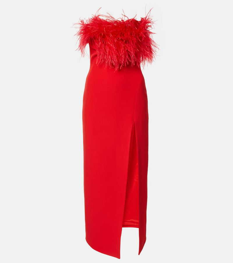 David Koma Feather-trimmed midi dress